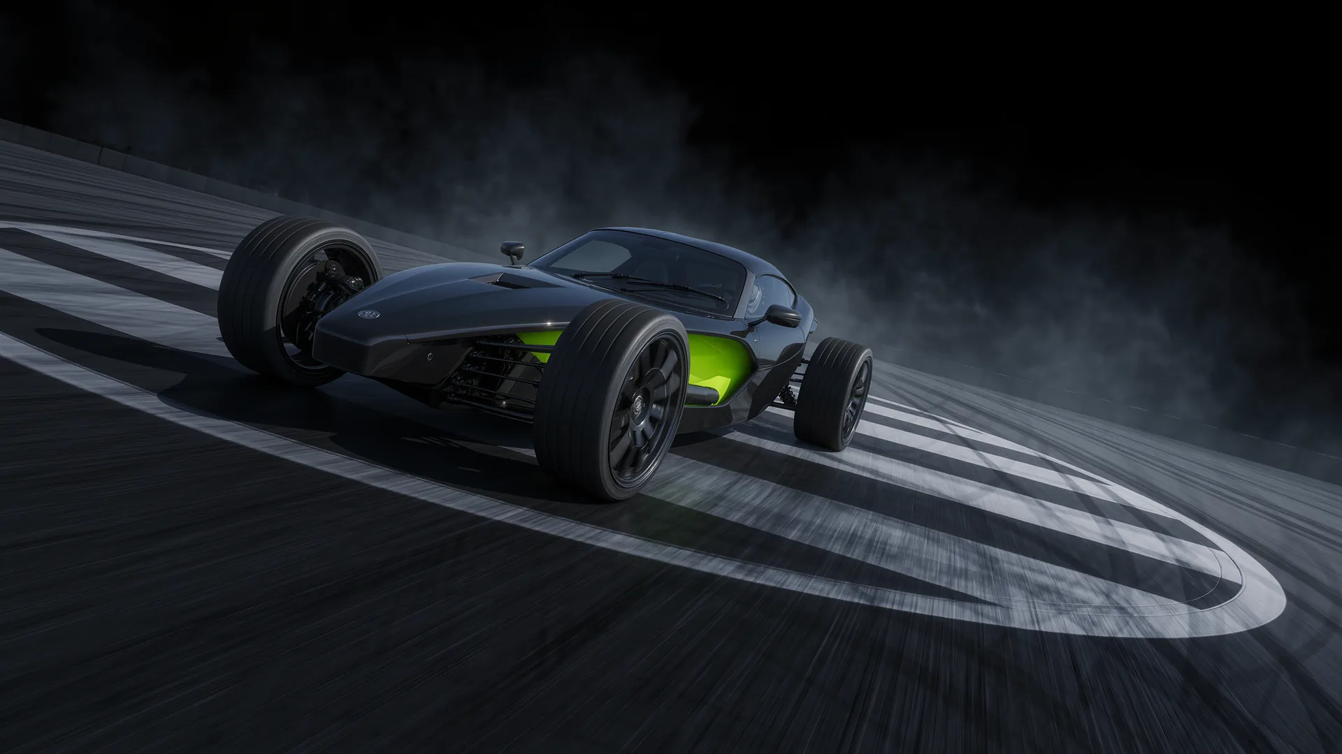 Car circling a painted skidpad at constant speed during a grip test