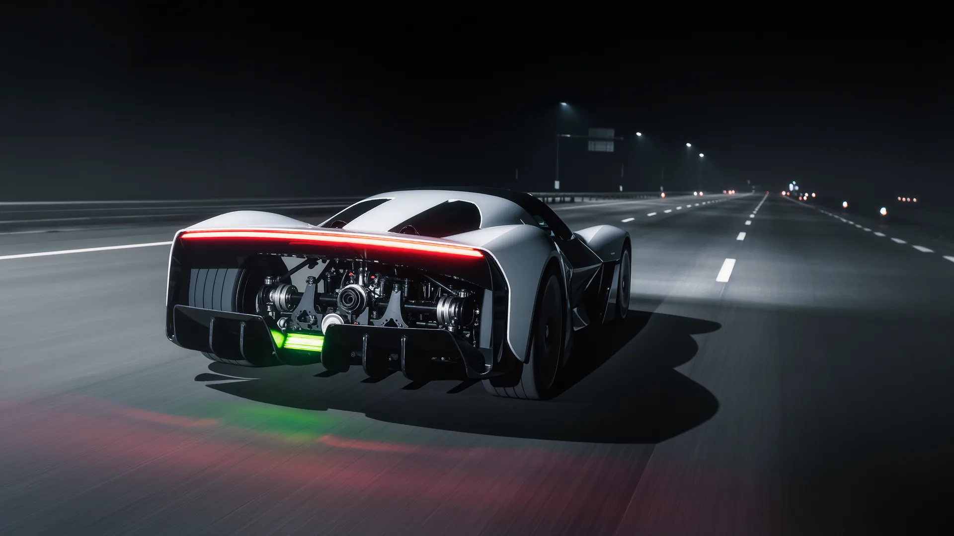 Electric car cruising at high speed on a German autobahn