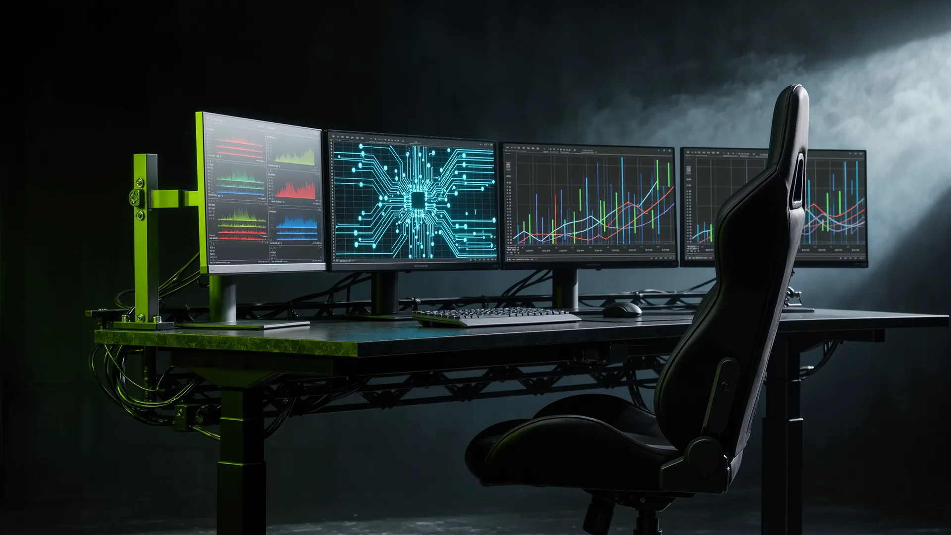 Engineer studying a simulated lap trace with speed and acceleration channels on screen