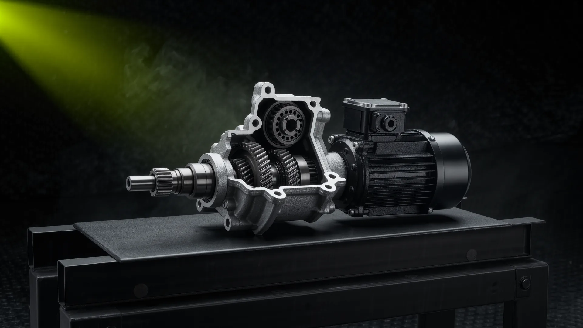 Single speed reduction gear unit and electric motor removed from a vehicle