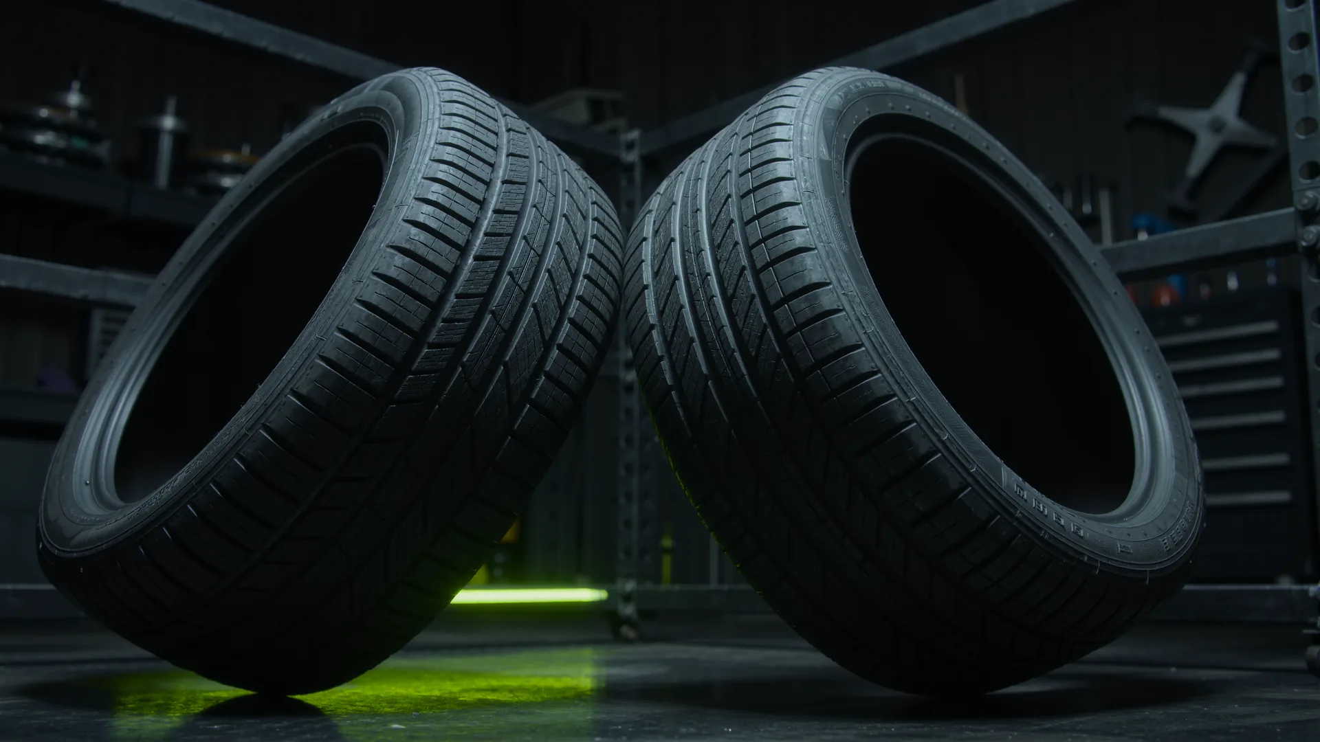 Track focused tyre showing heavy shoulder wear and rubber pickup after a session